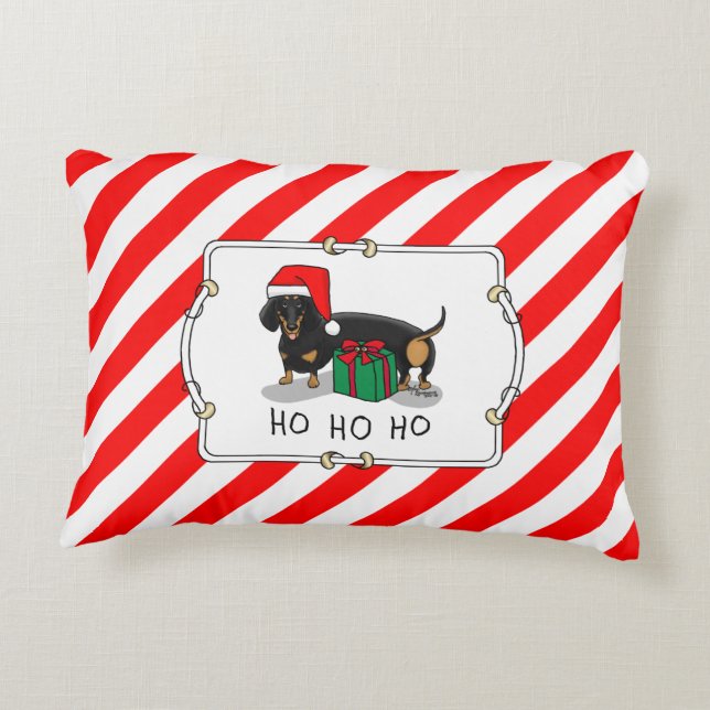 Christmas Santa Dachshund (S black & tan) Cute Accent Pillow (Back)