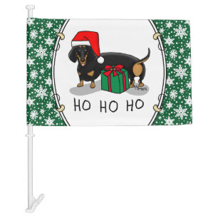 Christmas Santa Dachshund (S black & tan) Cute Car Flag