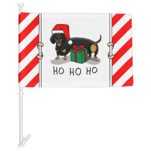 Christmas Santa Dachshund (S black & tan) Cute Car Flag