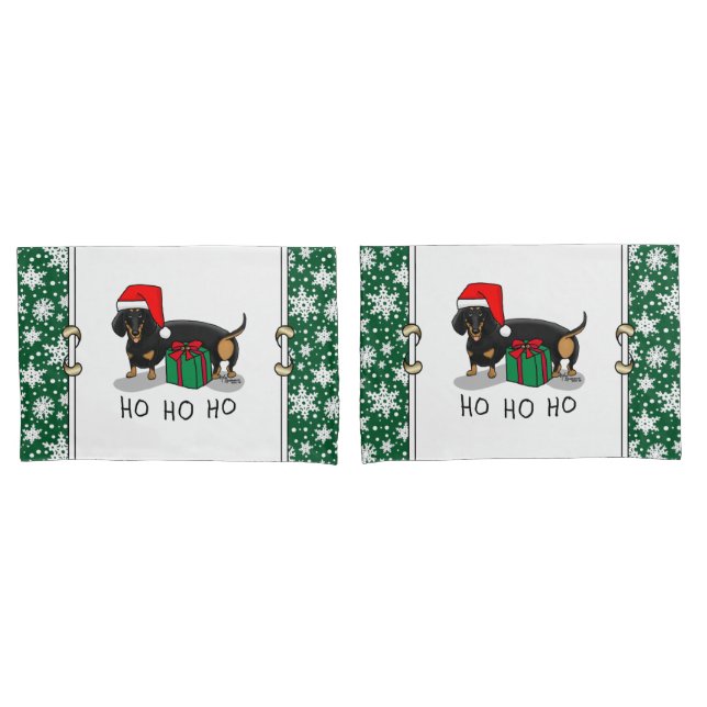Christmas Santa Dachshund (S black & tan) Cute Pillow Case (Front-Set)