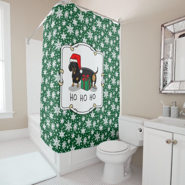 Christmas Santa Dachshund (S black & tan) Cute Shower Curtain (In Situ)