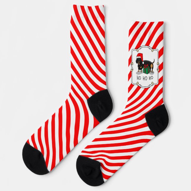Christmas Santa Dachshund (S black & tan) Cute Socks (Left)