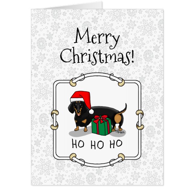 Christmas Santa Dachshund (S black & tan) Funny Card (Front)