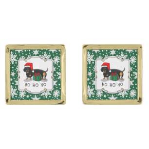 Christmas Santa Dachshund (S black & tan) Funny Cufflinks