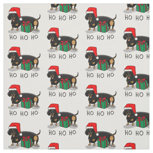 Christmas Santa Dachshund (S black & tan) Funny Fabric (Swatch)