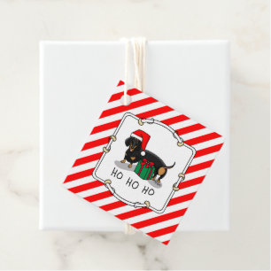 Christmas Santa Dachshund (S black & tan) Funny Favor Tags