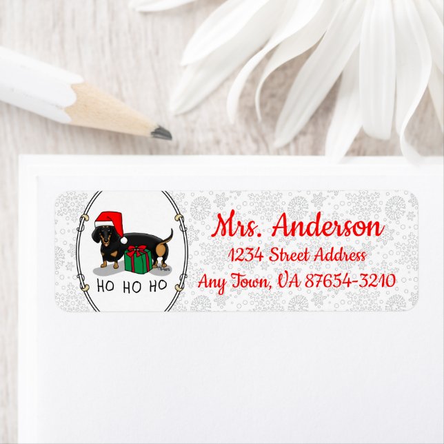 Christmas Santa Dachshund (S black & tan) Funny Label (Insitu)