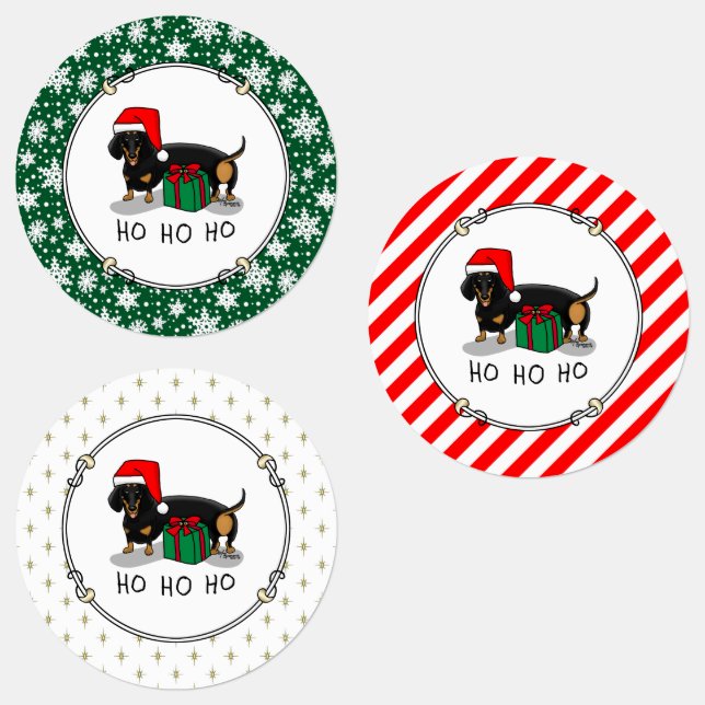 Christmas Santa Dachshund (S black & tan) Funny Labels (Group)