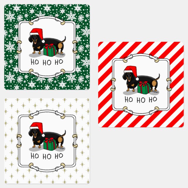 Christmas Santa Dachshund (S black & tan) Funny Labels (Group)