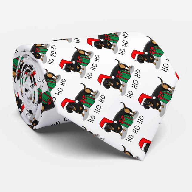 Christmas Santa Dachshund (S black & tan) Funny Neck Tie (Rolled)