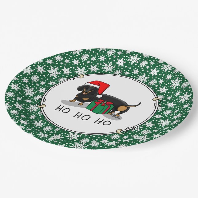 Christmas Santa Dachshund (S black & tan) Funny Paper Plates (Angled)