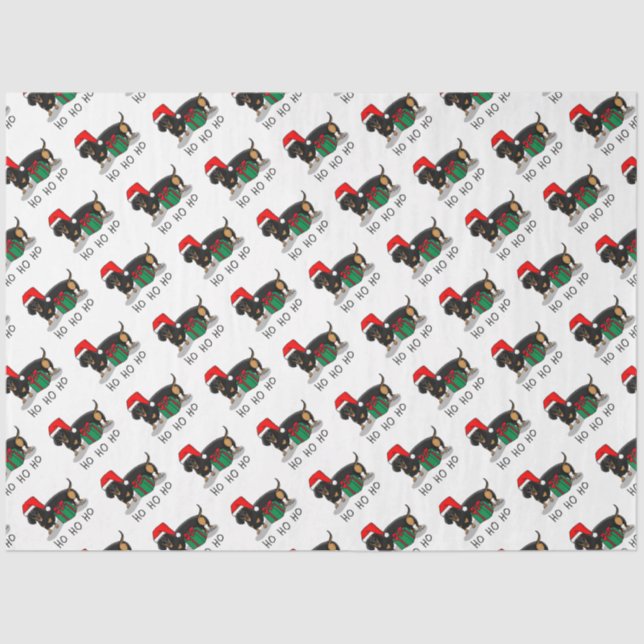 Christmas Santa Dachshund (S black & tan) Funny Tissue Paper (Front)