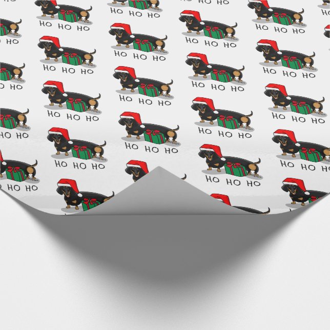 Christmas Santa Dachshund (S black & tan) Funny Wrapping Paper (Corner)