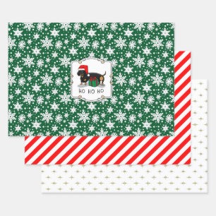 Christmas Santa Dachshund (S black & tan) Funny Wrapping Paper Sheets