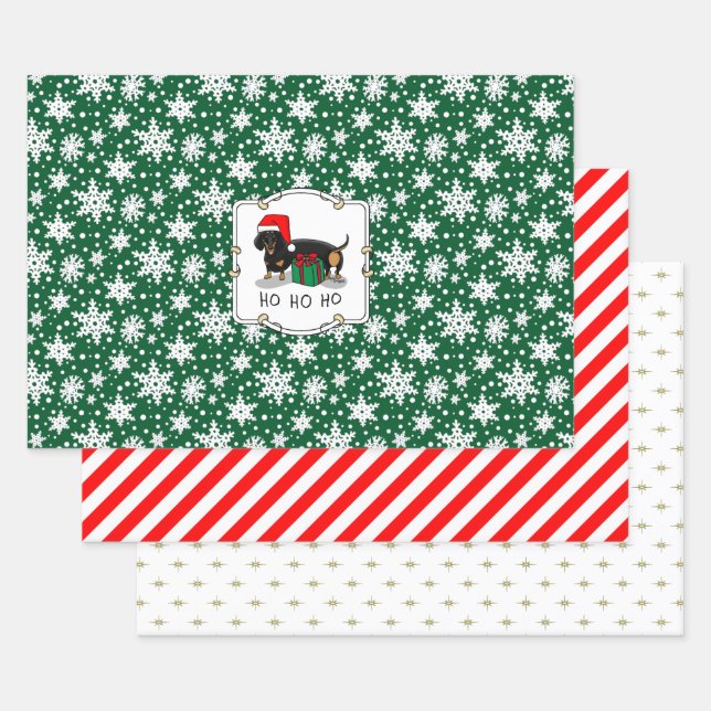 Christmas Santa Dachshund (S black & tan) Funny Wrapping Paper Sheets (Set)