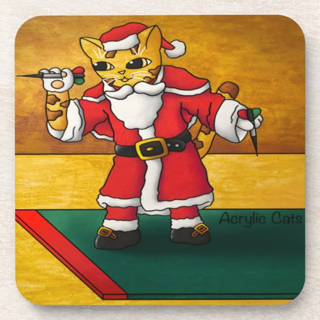 Christmas Santa Darts Cat Beverage Coaster (Front)