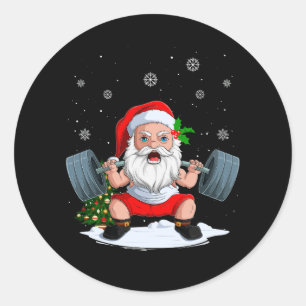 Christmas Santa Deadlift Xmas Weightlift Gym Lifti Classic Round Sticker