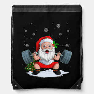Christmas Santa Deadlift Xmas Weightlift Gym Lifti Drawstring Bag