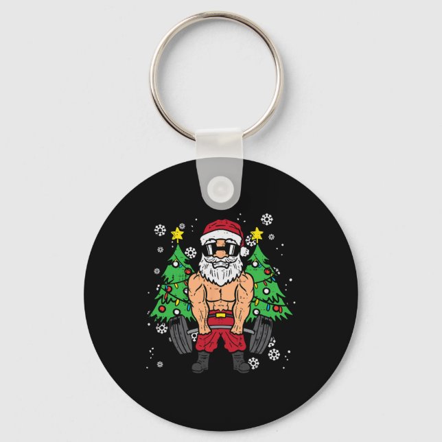 Christmas Santa Deadlift Xmas Weightlift Gym Men W Keychain (Front)