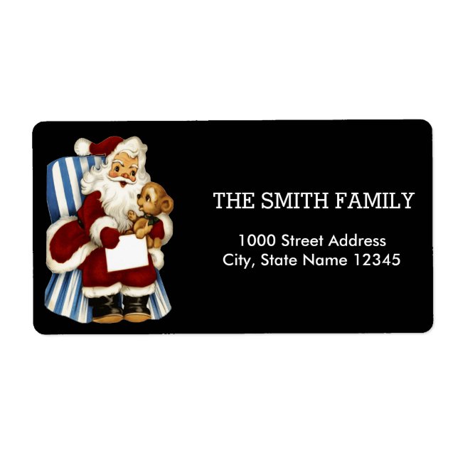 Christmas Santa Decor with Black Background Label (Front)