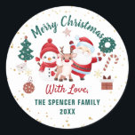 Christmas Santa Deer Snowman Holiday Classic Round Sticker<br><div class="desc">Christmas Santa Deer Snowman Holiday Classic Round Sticker</div>
