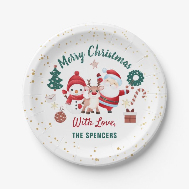 Christmas Santa Deer Snowman Holiday Party Paper Plates (Front)