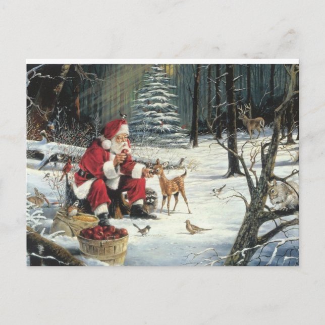 Christmas Santa Deer Wildlife Xmas Holiday Card (Front)