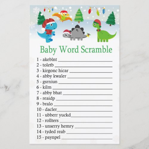 Christmas Santa dinosaur Baby word scramble game