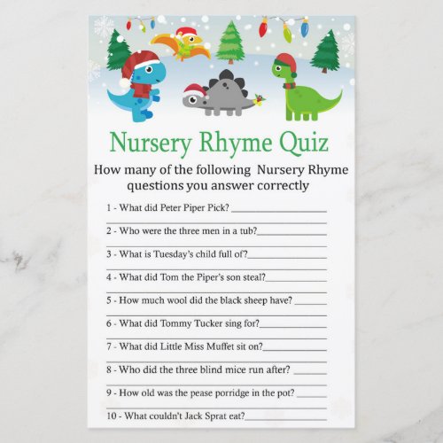 Christmas Santa dinosaur Nursery Rhyme Quiz