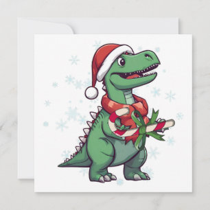 Christmas Santa Dinosaur with Candy Cane Holiday Card