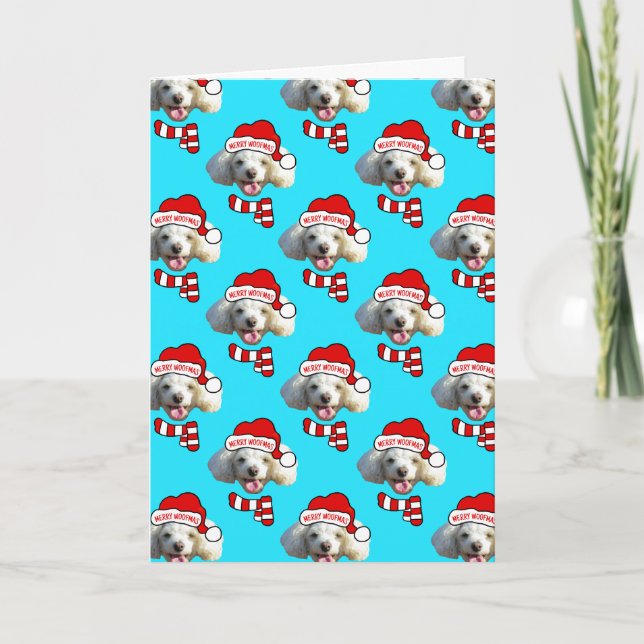 Christmas Santa Dog Custom Photo Pattern Card (Front)
