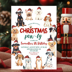 Christmas Santa Dog Lovers Theme Birthday Paw-ty Invitation