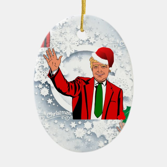 christmas santa donald trump ceramic ornament (Front)