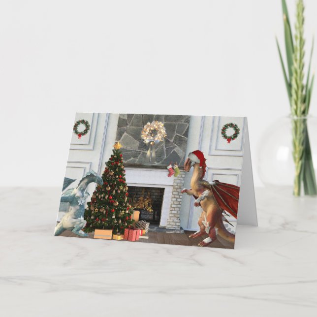 Christmas Santa Dragon Family Scene Card (Front)
