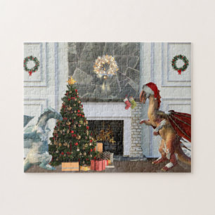 Christmas Santa Dragon Family Scene Jigsaw Puzzle