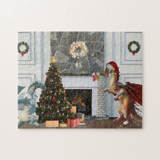 Christmas Santa Dragon Family Scene Jigsaw Puzzle (Horizontal)