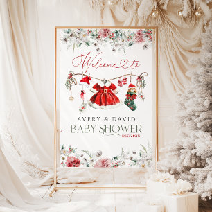 Christmas Santa Drees Girl Baby Shower Welcome Foam Board
