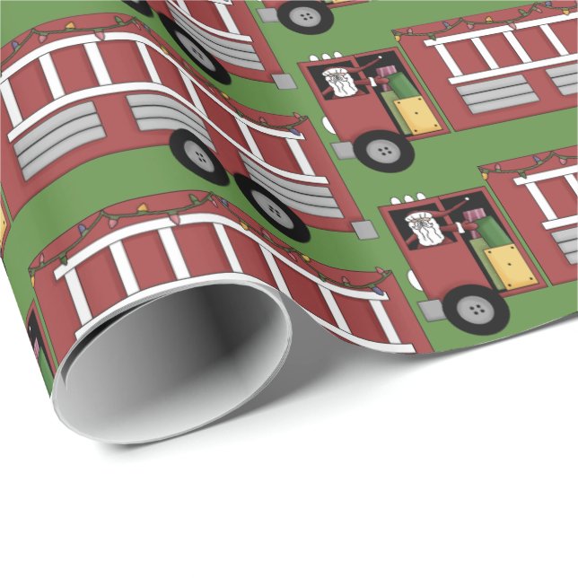Christmas Santa driving fire truck party tiled wra Wrapping Paper (Roll Corner)