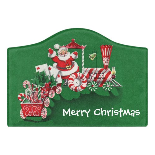 Christmas Santa Driving Peppermint Candy Train Door Sign