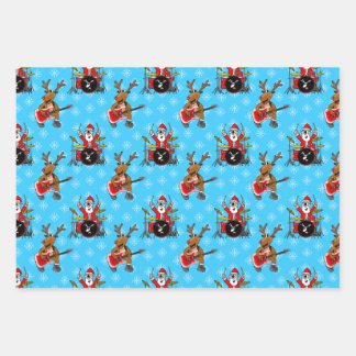 Christmas Santa Drums Rudolf Guitar Pattern Wrapping Paper Sheets