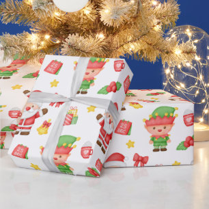 Christmas Santa, Elf and Decorations  Wrapping Paper