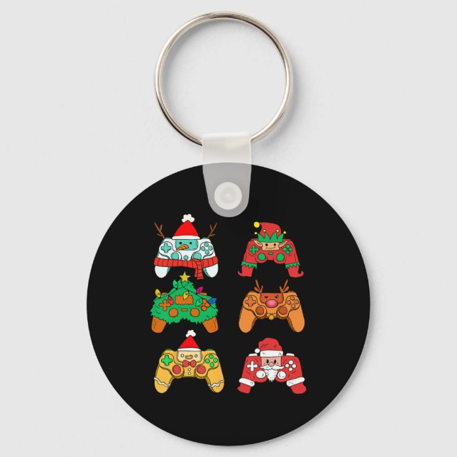 Christmas Santa Elf Gaming Controllers Gamer Xmas  Keychain (Front)