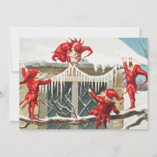 Christmas Santa elves decorating their home Holiday Card