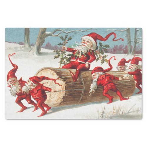 Christmas Santa elves sliding on a log Tissue Paper