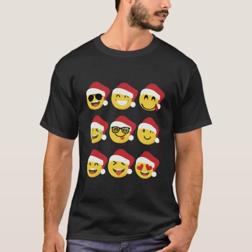 Christmas Santa Emojis T_Shirt Funny Emoji Long Sl