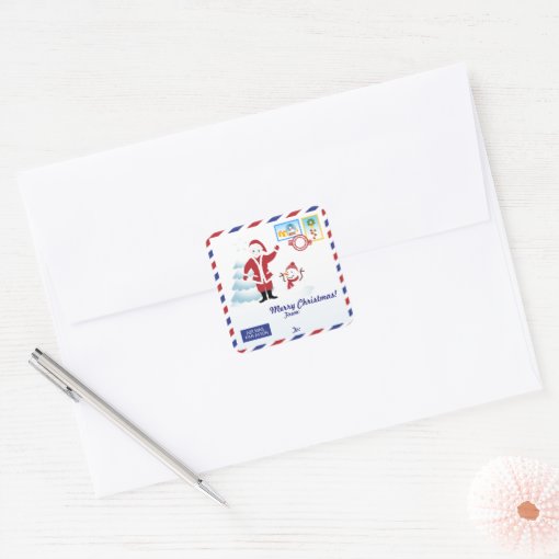 Christmas Santa express mail envelope Square Sticker | Zazzle