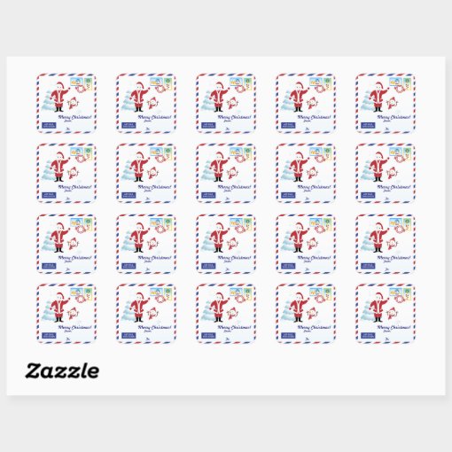 Christmas Santa express mail envelope Square Sticker | Zazzle