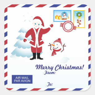 Christmas Santa express mail envelope Square Sticker