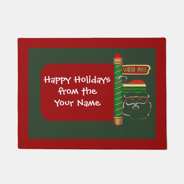 Christmas Santa Face Holiday Personalized Doormat (Front)