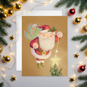 Christmas Santa Fairy Blank Flat Holiday Card